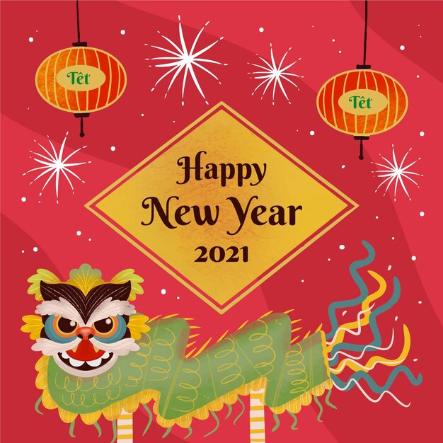 Dragon happy vietnamese new year 2021