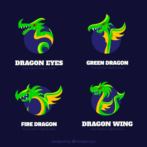 Free vector dragon logo collection with flat design