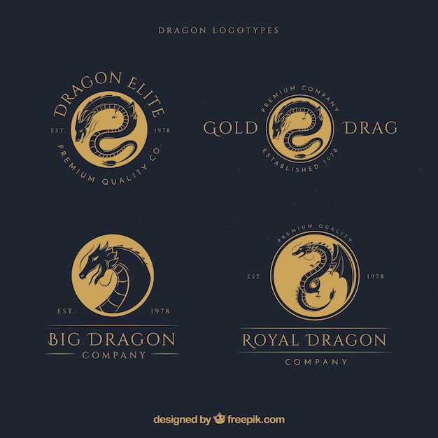 Dragon logo collection with flat design