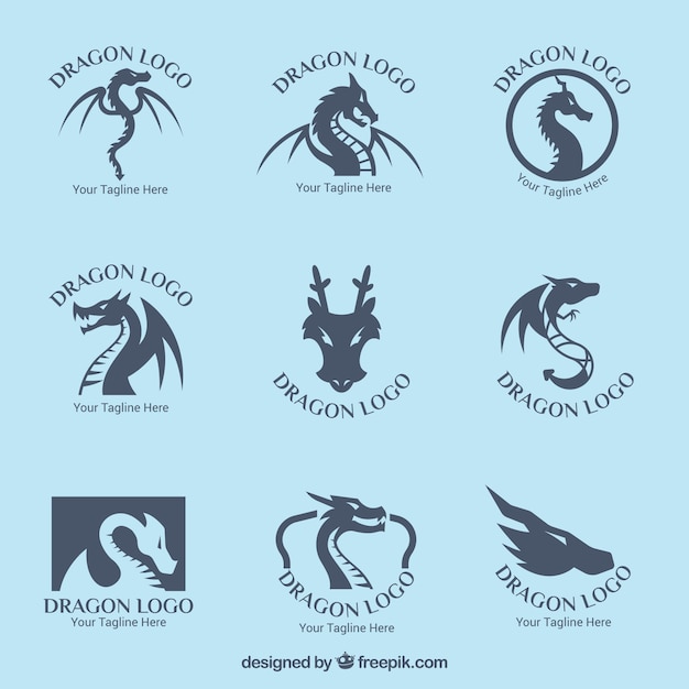 Vettore gratuito collezione logo dragon con design piatto