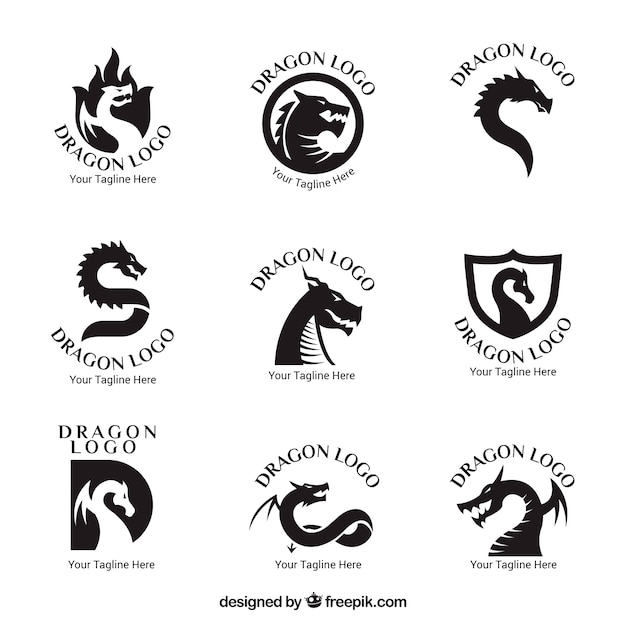 Vettore gratuito collezione logo dragon con design piatto