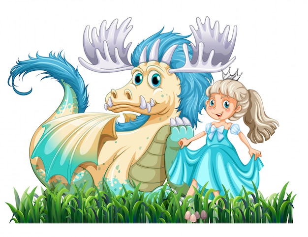 Free vector dragon and princess