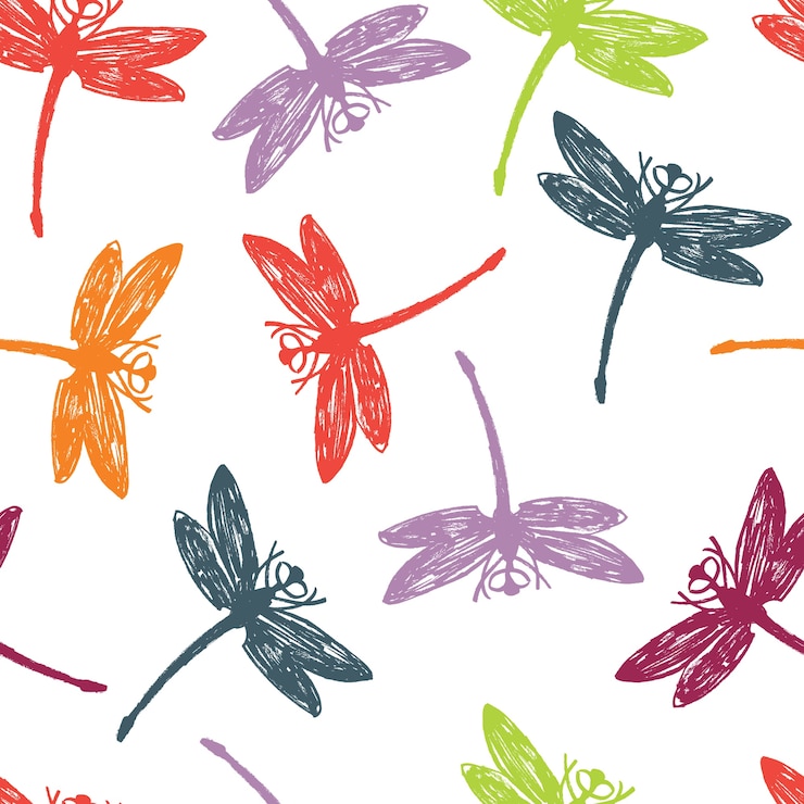 Free Vector dragonfly colorful seamless pattern