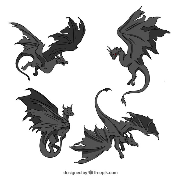 Коллекция драконов в черном цвете