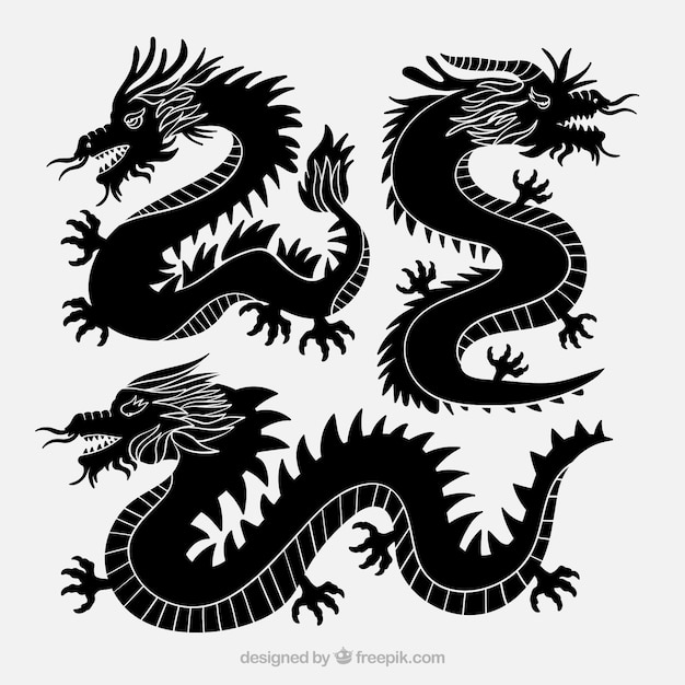 Free vector dragons collection in black color