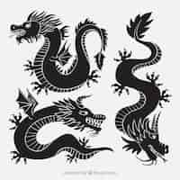 Free vector dragons collection in black color