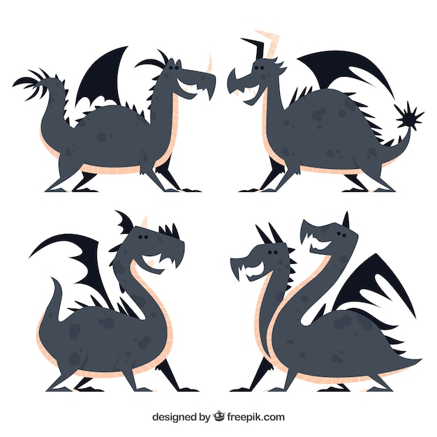 Vettore gratuito collezione di draghi in colore nero