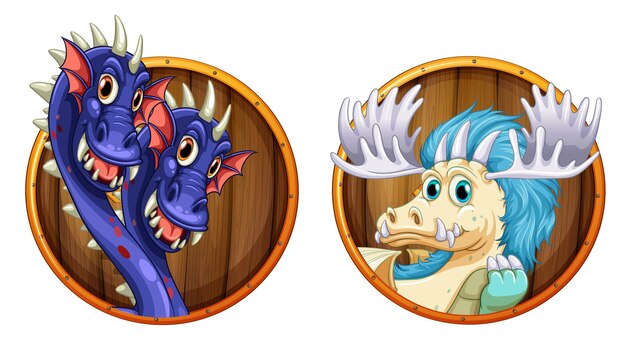 Dragons on wooden round badges