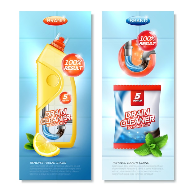 Free vector drain cleaner vertical set