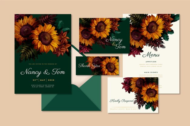 Dramatic watercolor botanical wedding stationery