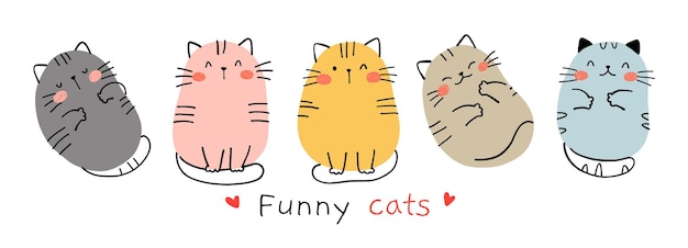 Draw collection simple cute cats cartoon style