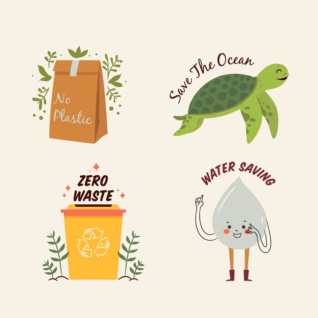 Free vector draw of ecology badges collection