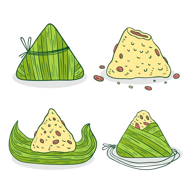 Free vector draw with dragon boats zongzi collection