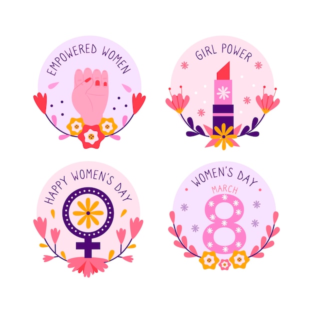 Vettore gratuito disegna il tema della collezione di badge da donna