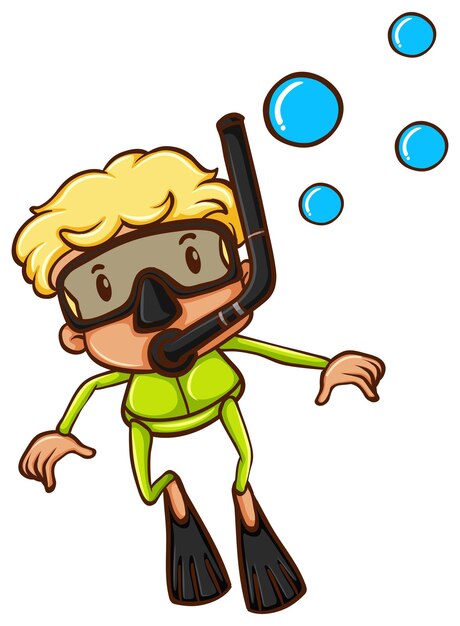 A drawing of a boy snorkeling