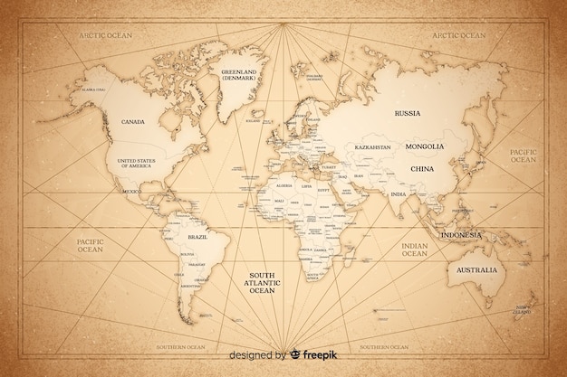 無料ベクター ビンテージの世界地図の図面コンセプト