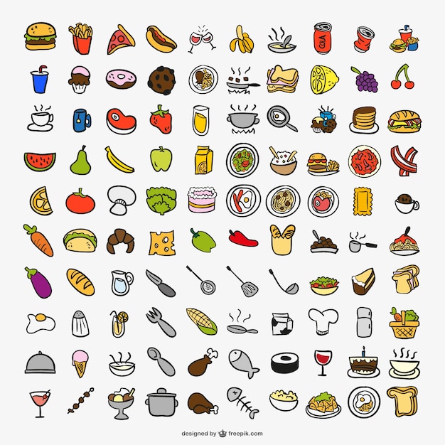 Free vector drawing cooking color icons