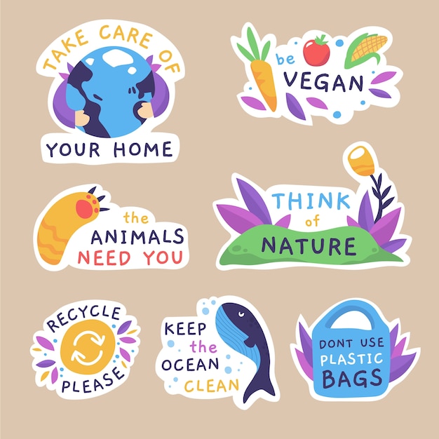 Free vector drawing of ecology badges collection theme