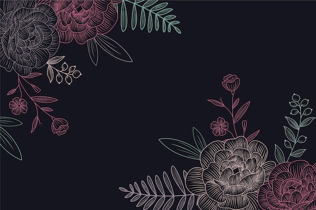 Drawing of flowers on blackboard background design