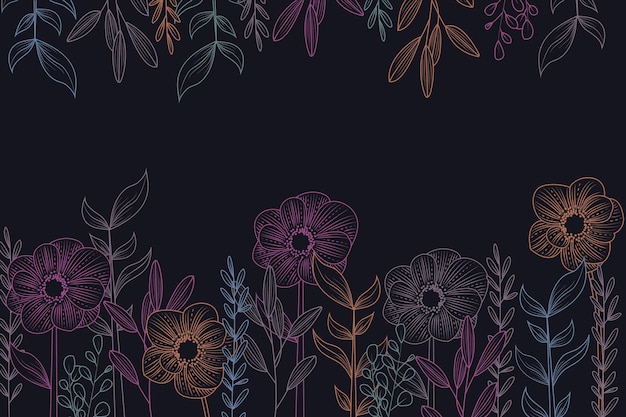 Free vector drawing of flowers on blackboard wallpaper