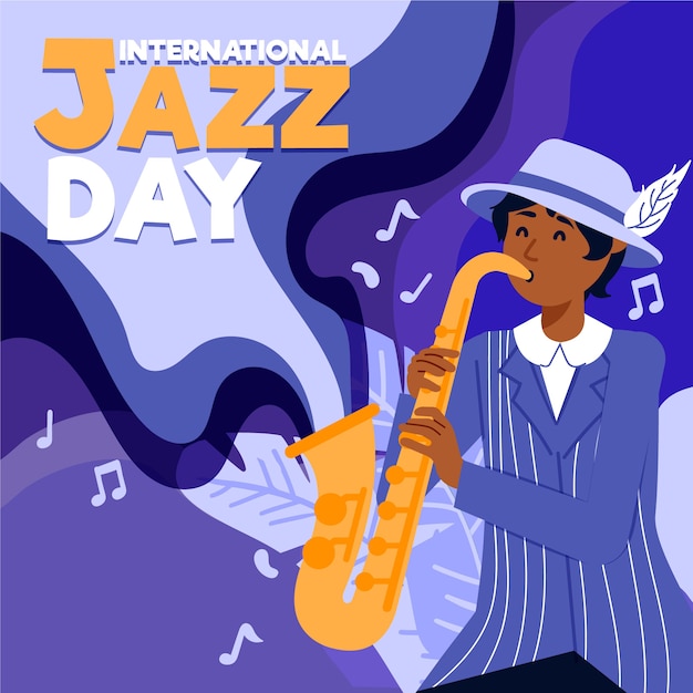 Free vector drawing international jazz day theme