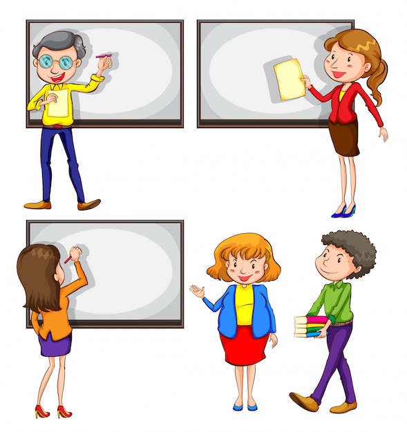 Free vector a drawing of the male and female teachers on a white background