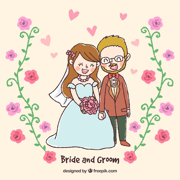 Free vector drawing of a newly married couple