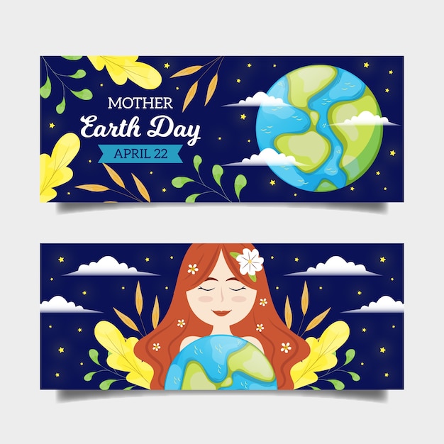 母なる地球の日バナーコレクションデザインの図面