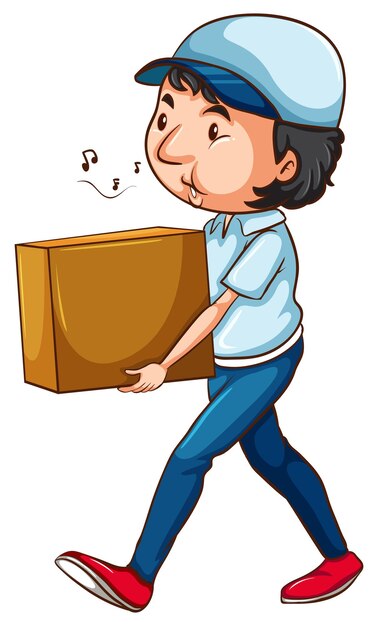 A drawing of a postman with a box