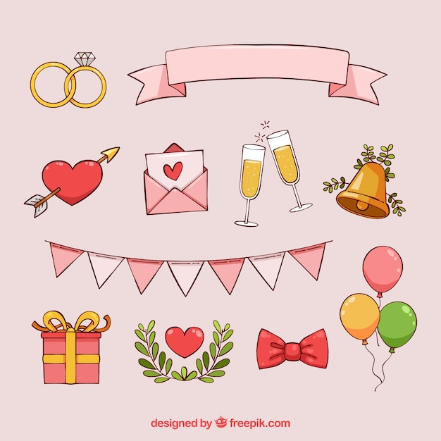 Free vector drawing of romantic element collection