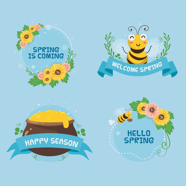 Free vector drawing of spring label collection