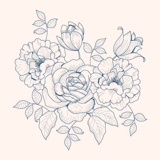 Drawing of vintage floral bouquet