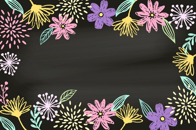 黒板の壁紙に花を描く
