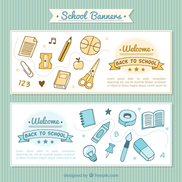 Free vector drawings banners of materials for school