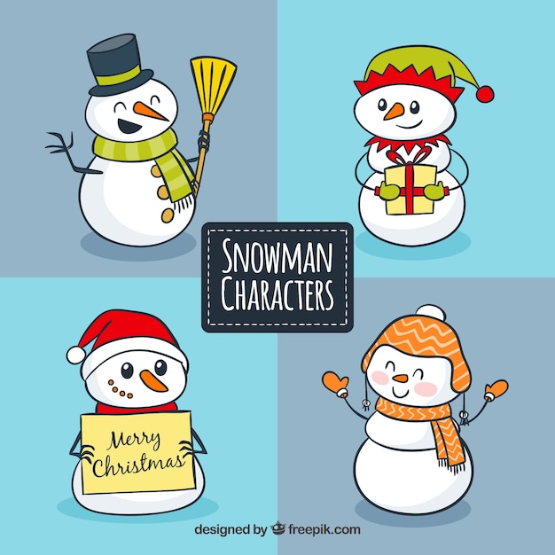 Free vector drawings of nice snowmen