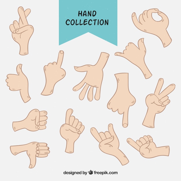 Free vector drawings set of hands with signs