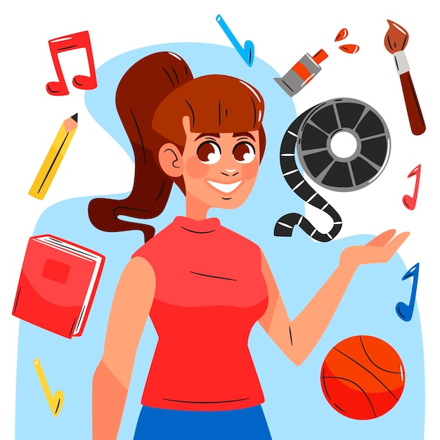 Free vector drawn about me concept with hobbies and interests