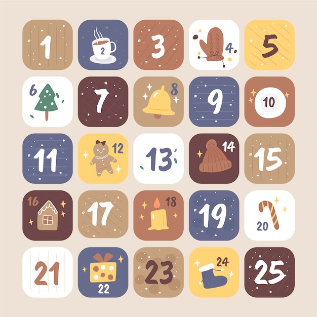 Drawn advent calendar with christmas elements