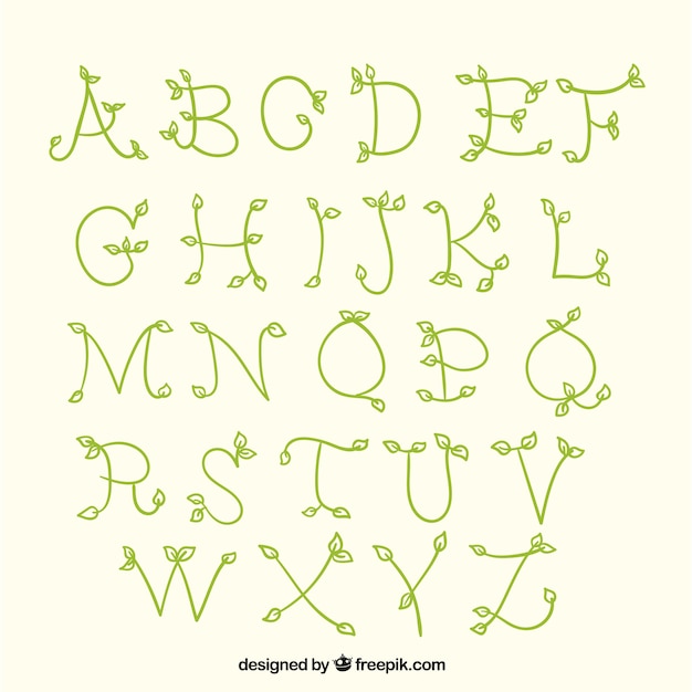 Drawn alphabet with branches and leaves