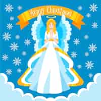 Free vector drawn angel with happy christmas text