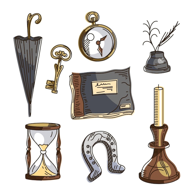 Free vector drawn antique market element collection