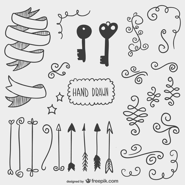 Drawn arrows, keys and other ornaments