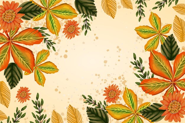 Drawn background with autumn leaves and empty space