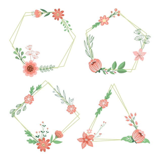 Drawn beautiful floral wreath collection