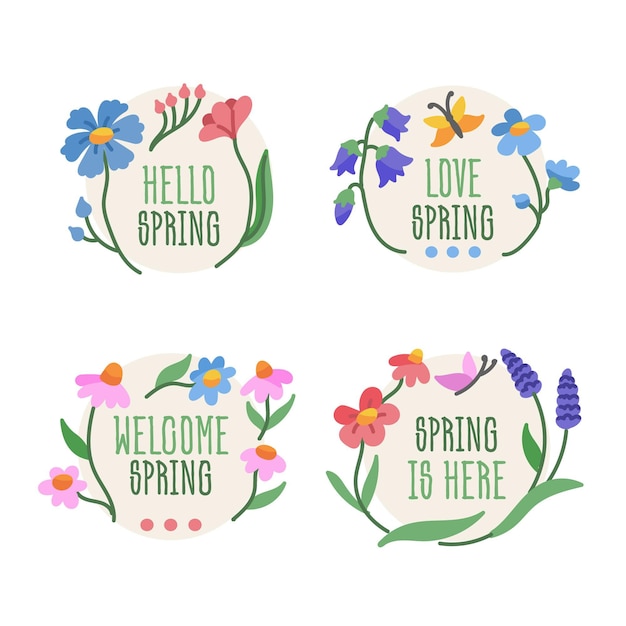 Free vector drawn beautiful spring labels