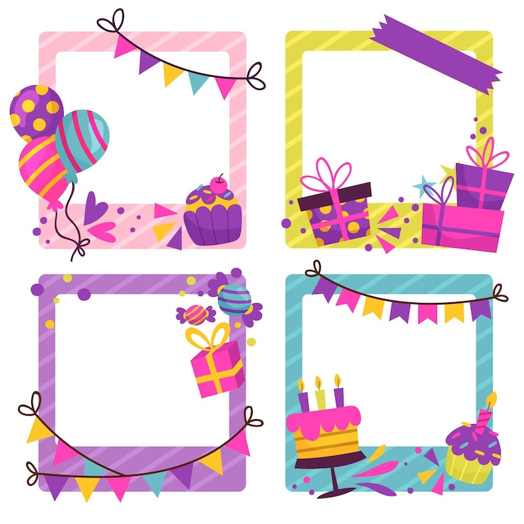 無料Vector 描かれた誕生日のコラージュフレームコレクション
