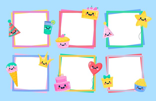 Drawn birthday collage frame collection