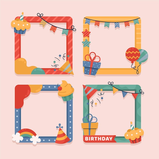 Drawn birthday collage frame collection