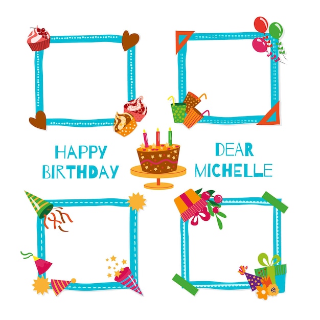 Free vector drawn birthday collage frame pack
