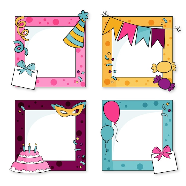 Drawn birthday collage frame set